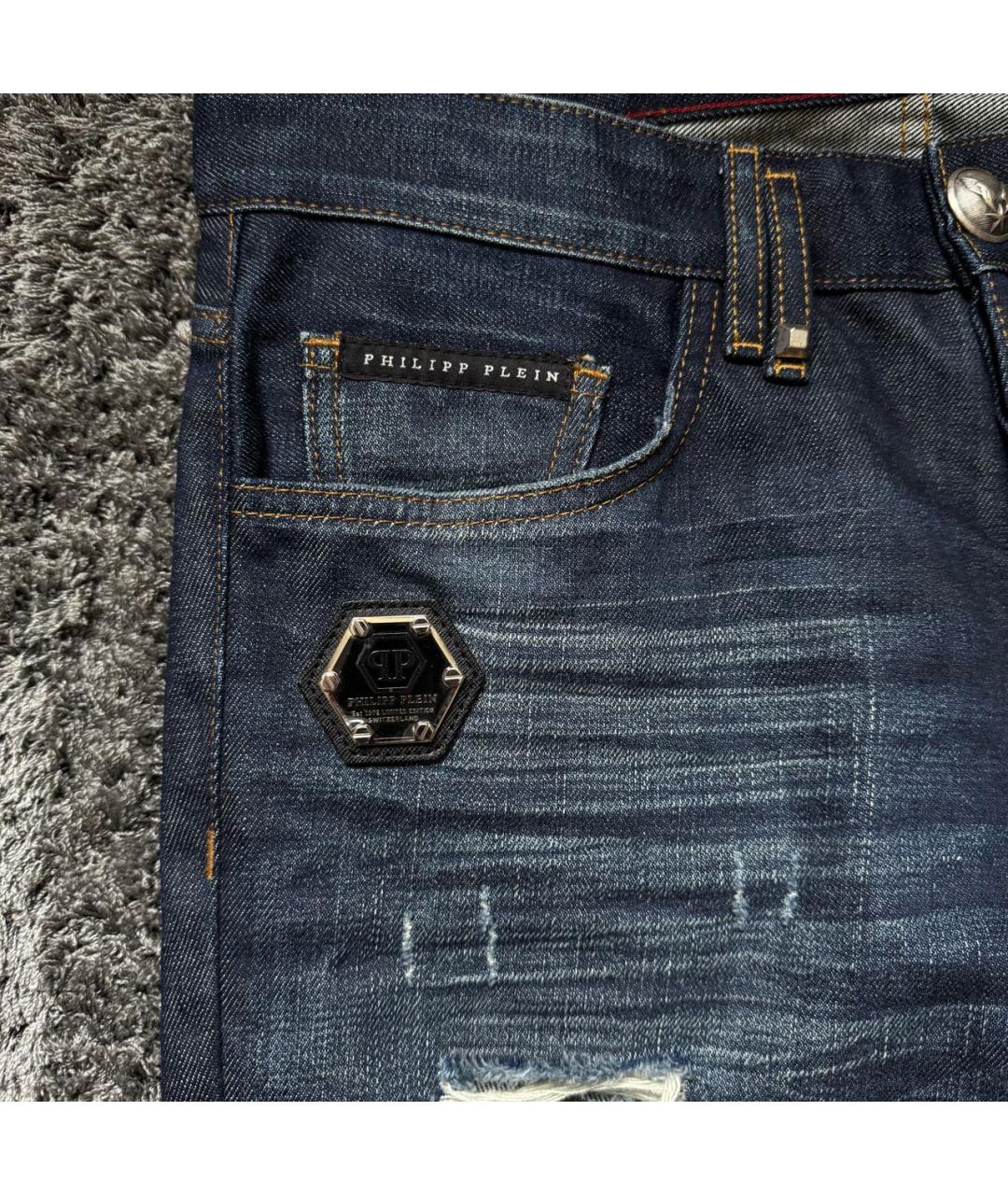 PHILIPP PLEIN Темно-синие хлопковые джинсы скинни, фото 3