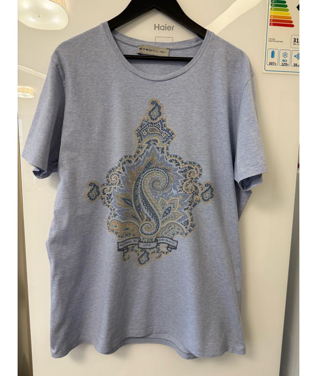 ETRO Голубая хлопковая футболка, фото 8