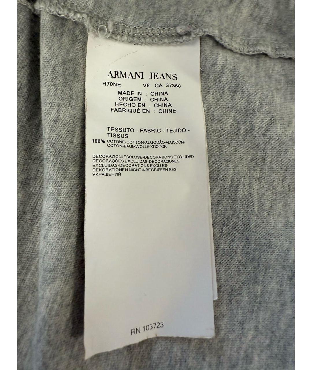 ARMANI JEANS Серая хлопковая футболка, фото 4