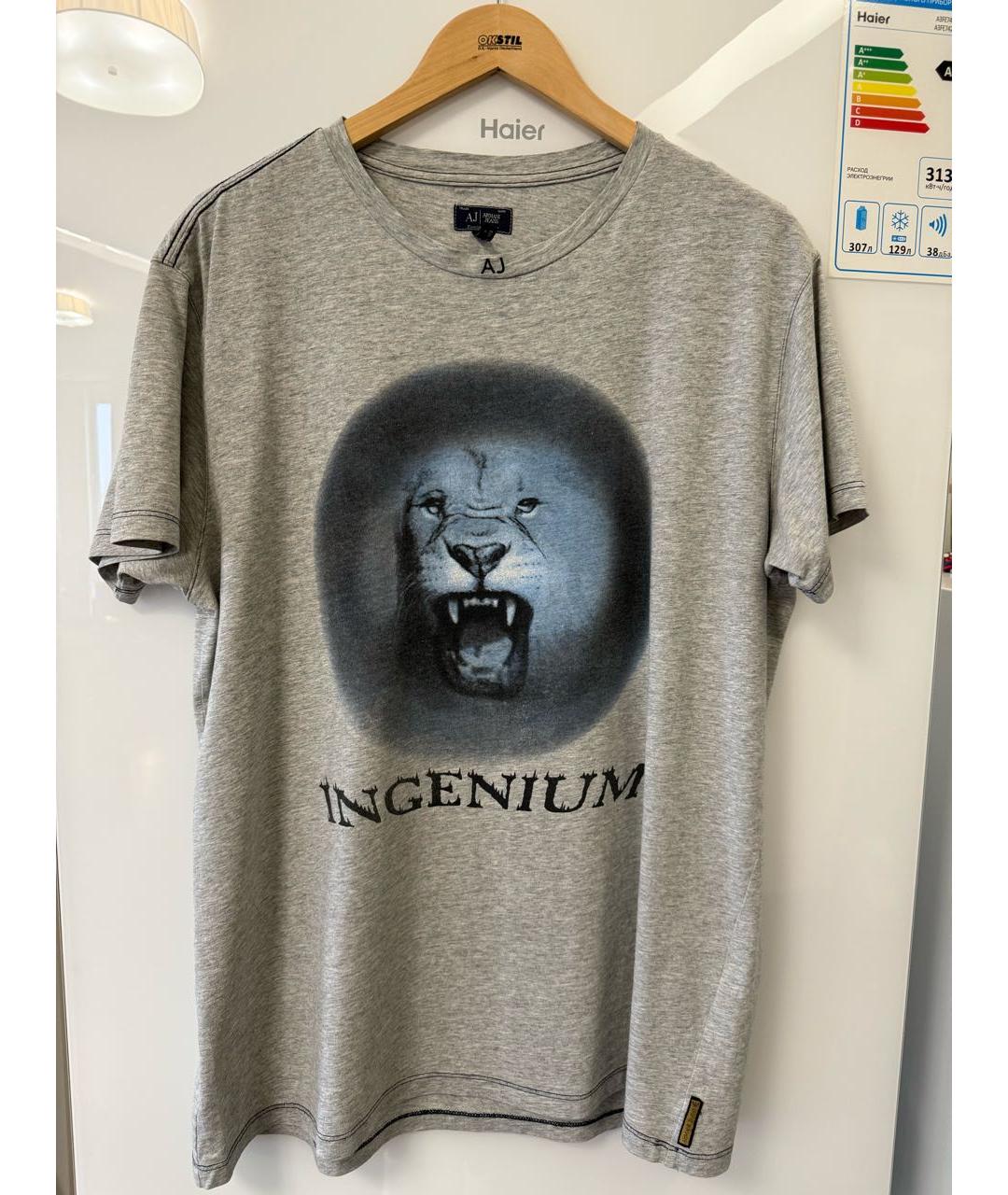 ARMANI JEANS Серая хлопковая футболка, фото 9