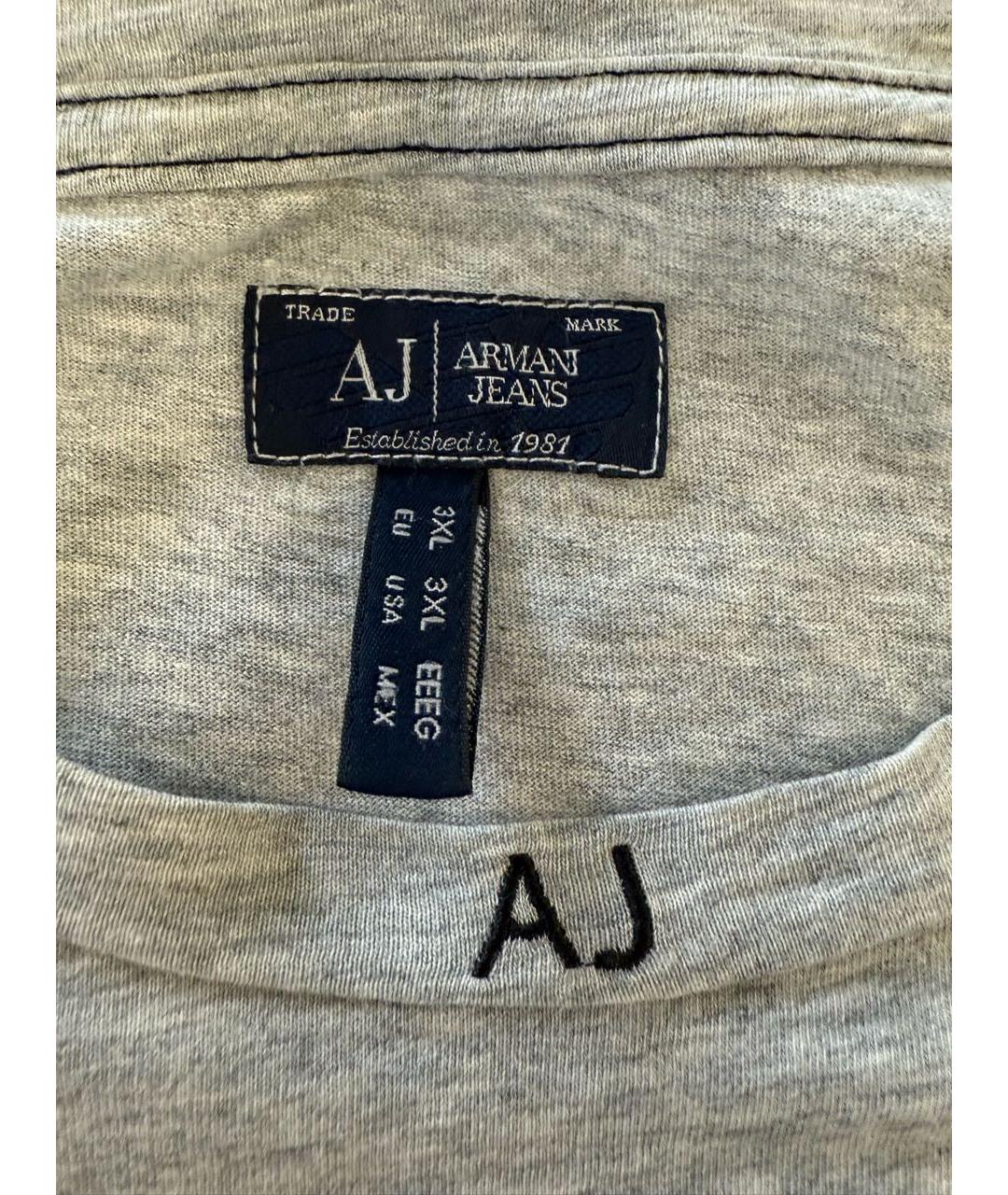 ARMANI JEANS Серая хлопковая футболка, фото 3