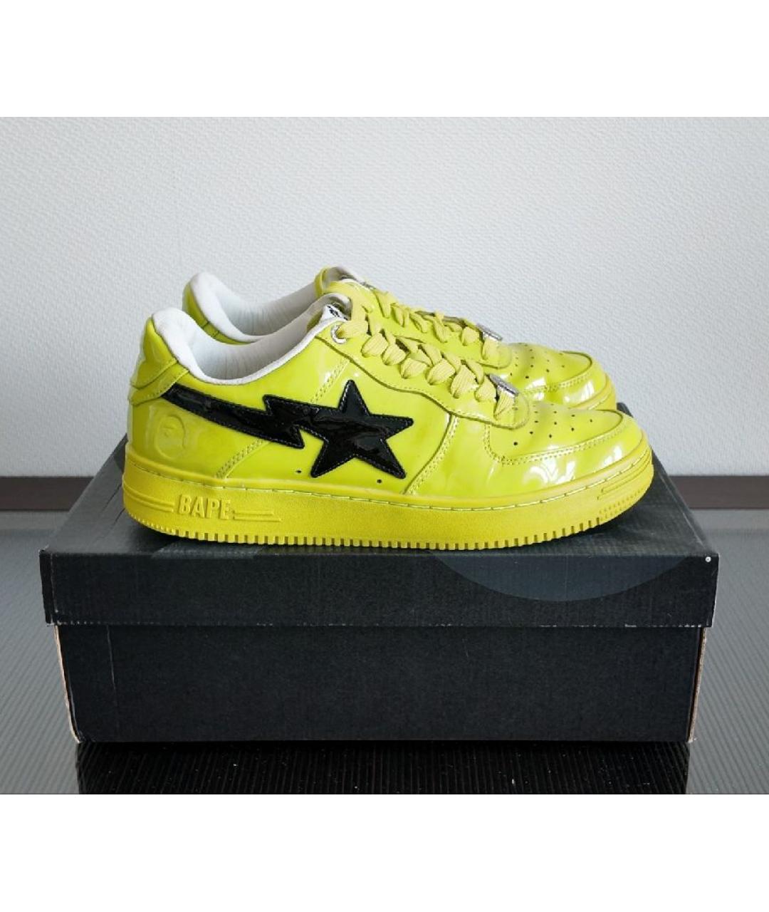 A BATHING APE Желтые кожаные низкие кроссовки / кеды, фото 5