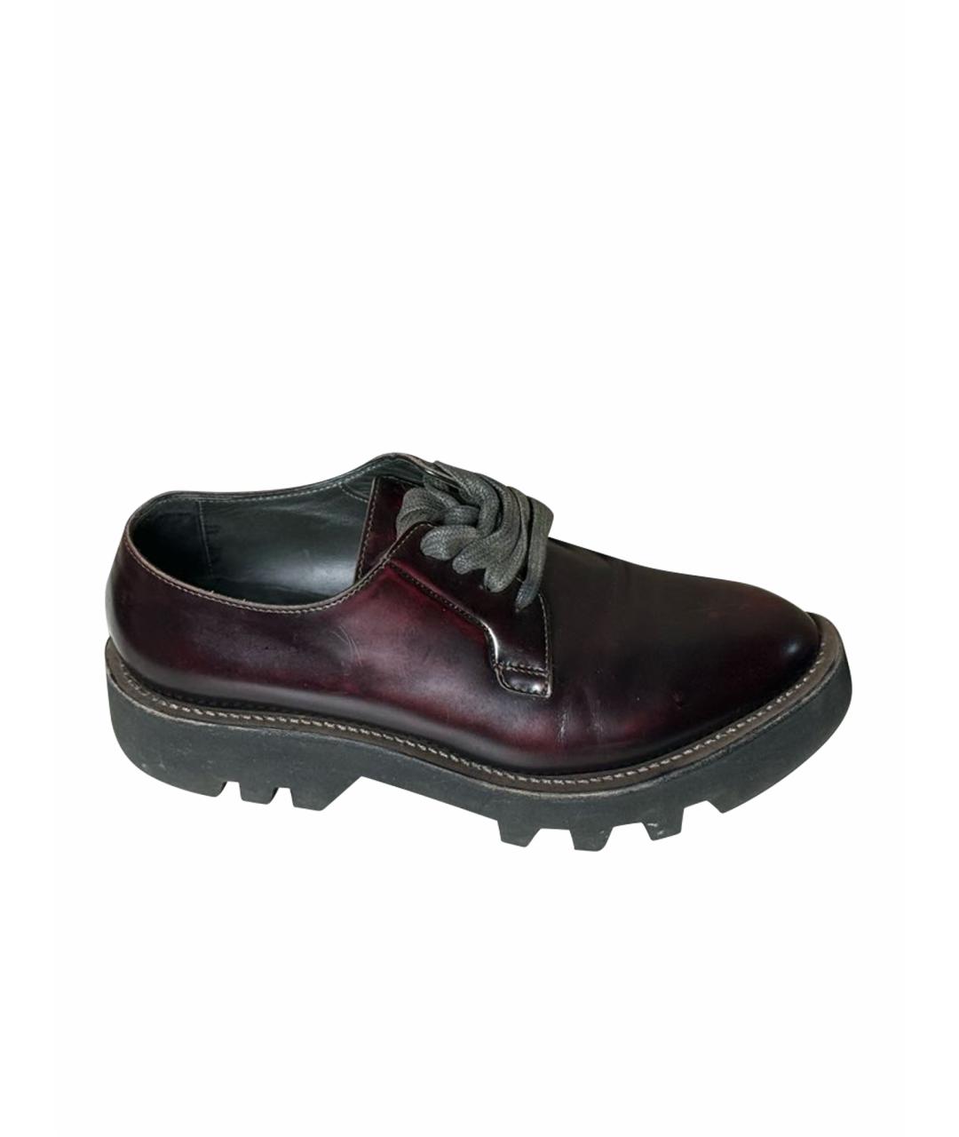 BRUNELLO CUCINELLI Бордовые кожаные ботинки, фото 1
