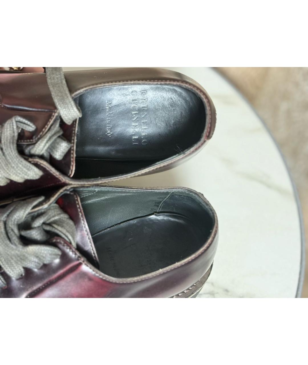 BRUNELLO CUCINELLI Бордовые кожаные ботинки, фото 8