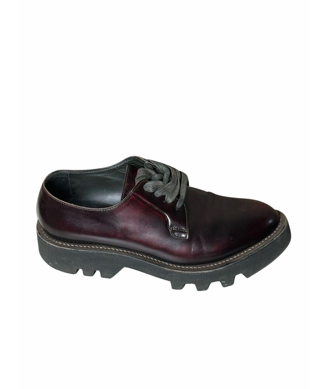 BRUNELLO CUCINELLI Бордовые кожаные ботинки, фото 9
