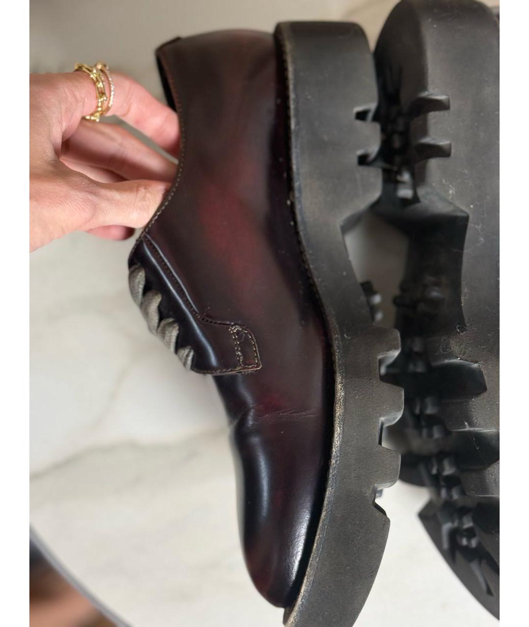 BRUNELLO CUCINELLI Бордовые кожаные ботинки, фото 4