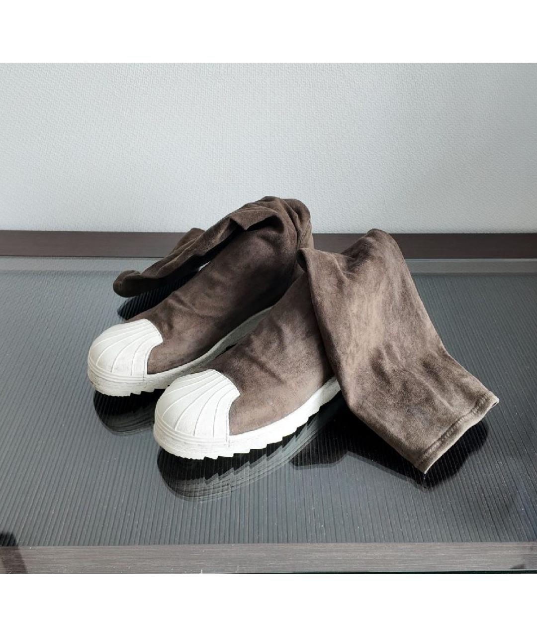 RICK OWENS Коричневые замшевые высокие кроссовки / кеды, фото 5