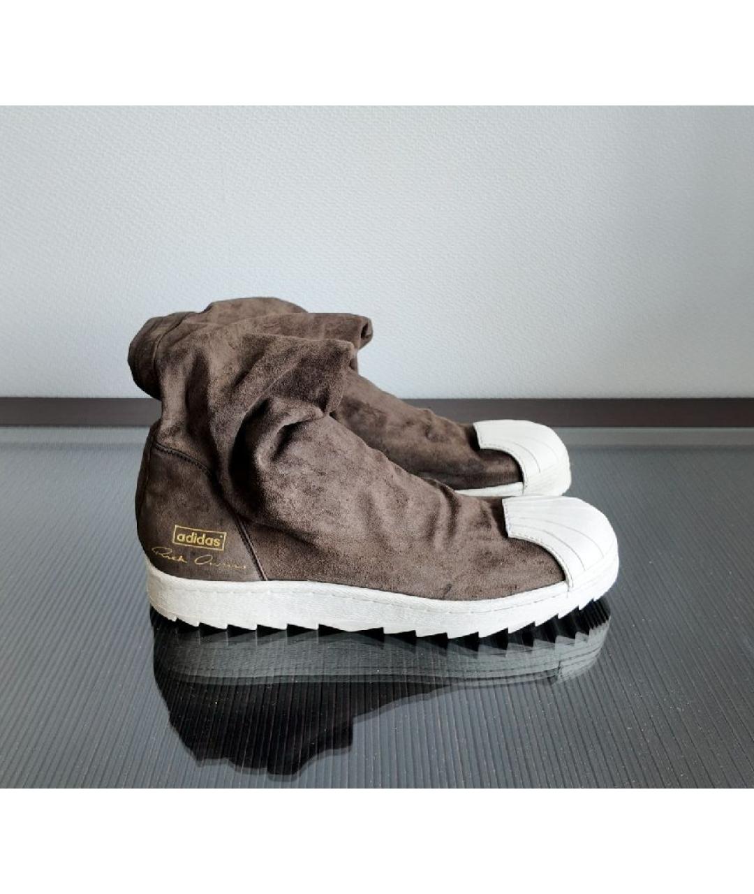 RICK OWENS Коричневые замшевые высокие кроссовки / кеды, фото 6