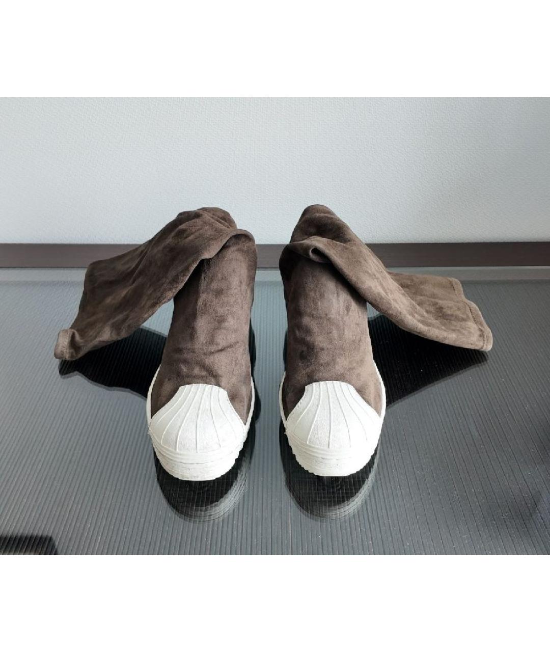 RICK OWENS Коричневые замшевые высокие кроссовки / кеды, фото 2