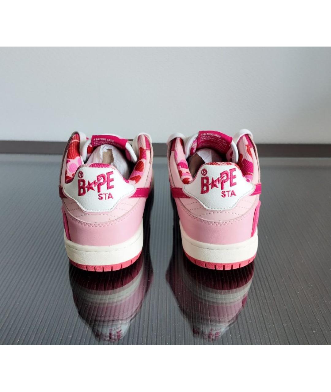 BAPE Розовые кожаные низкие кроссовки / кеды, фото 4
