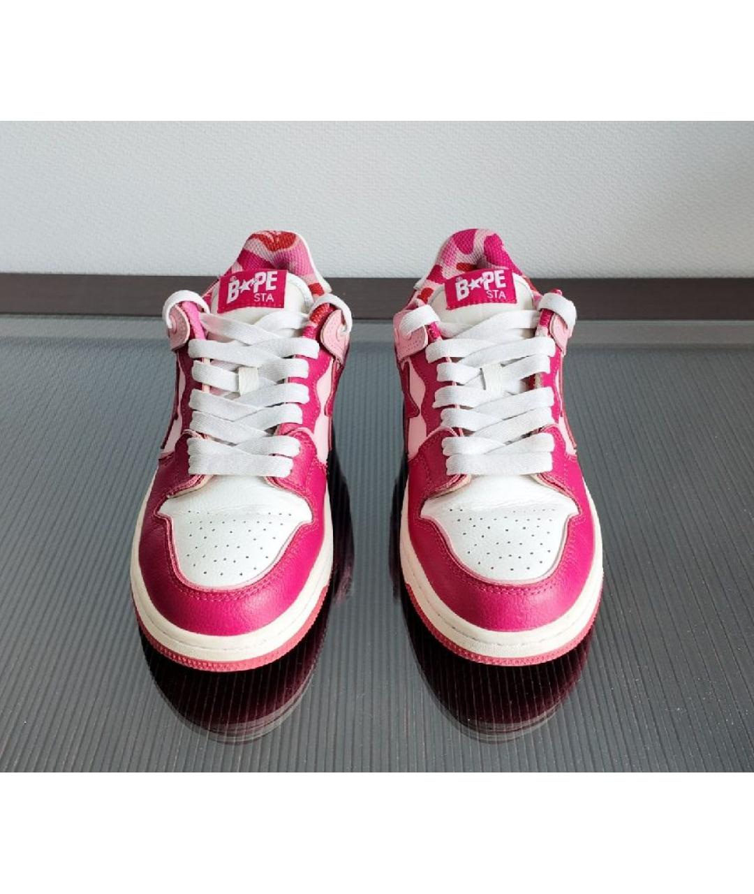 BAPE Розовые кожаные низкие кроссовки / кеды, фото 2