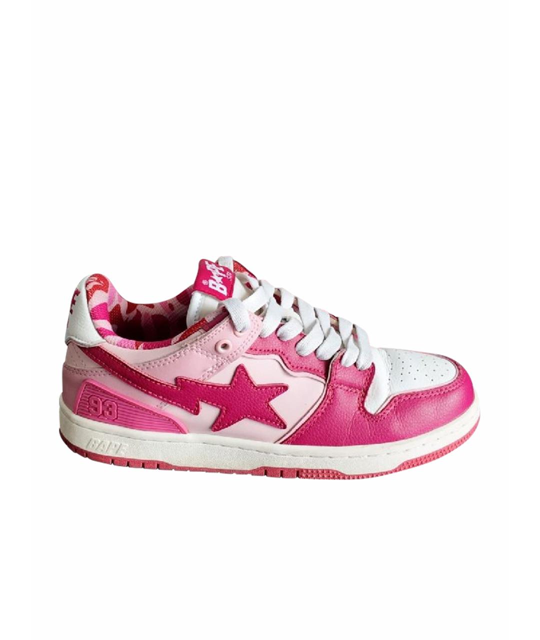 BAPE Розовые кожаные низкие кроссовки / кеды, фото 1