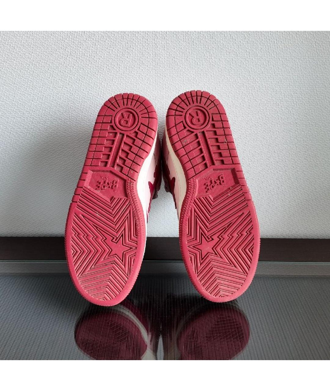 BAPE Розовые кожаные низкие кроссовки / кеды, фото 3