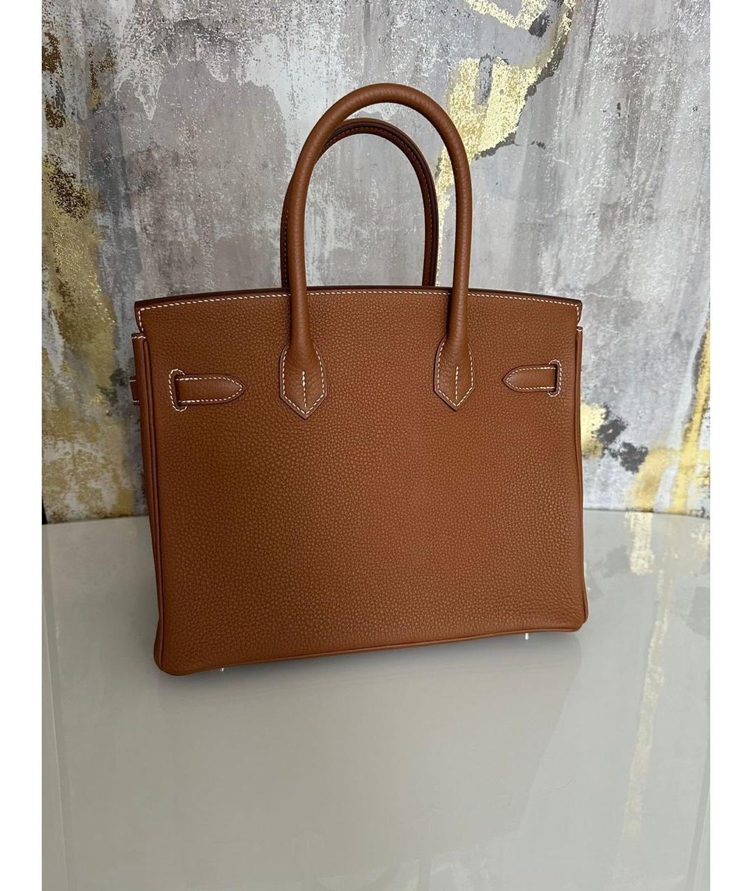 HERMES Коричневая кожаная сумка с короткими ручками, фото 2