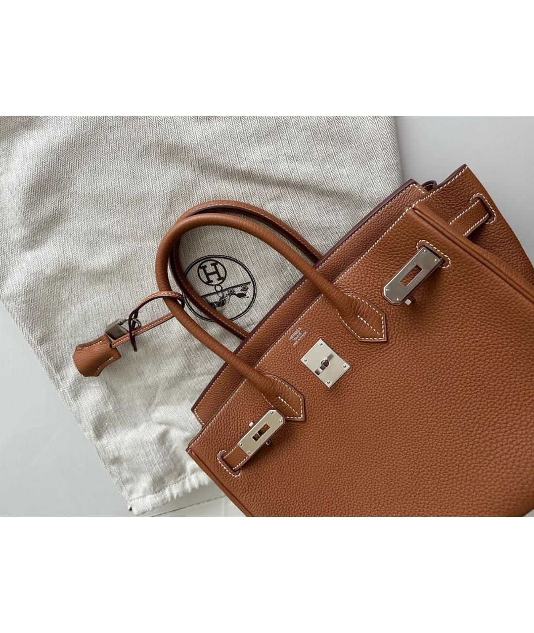 HERMES Коричневая кожаная сумка с короткими ручками, фото 5