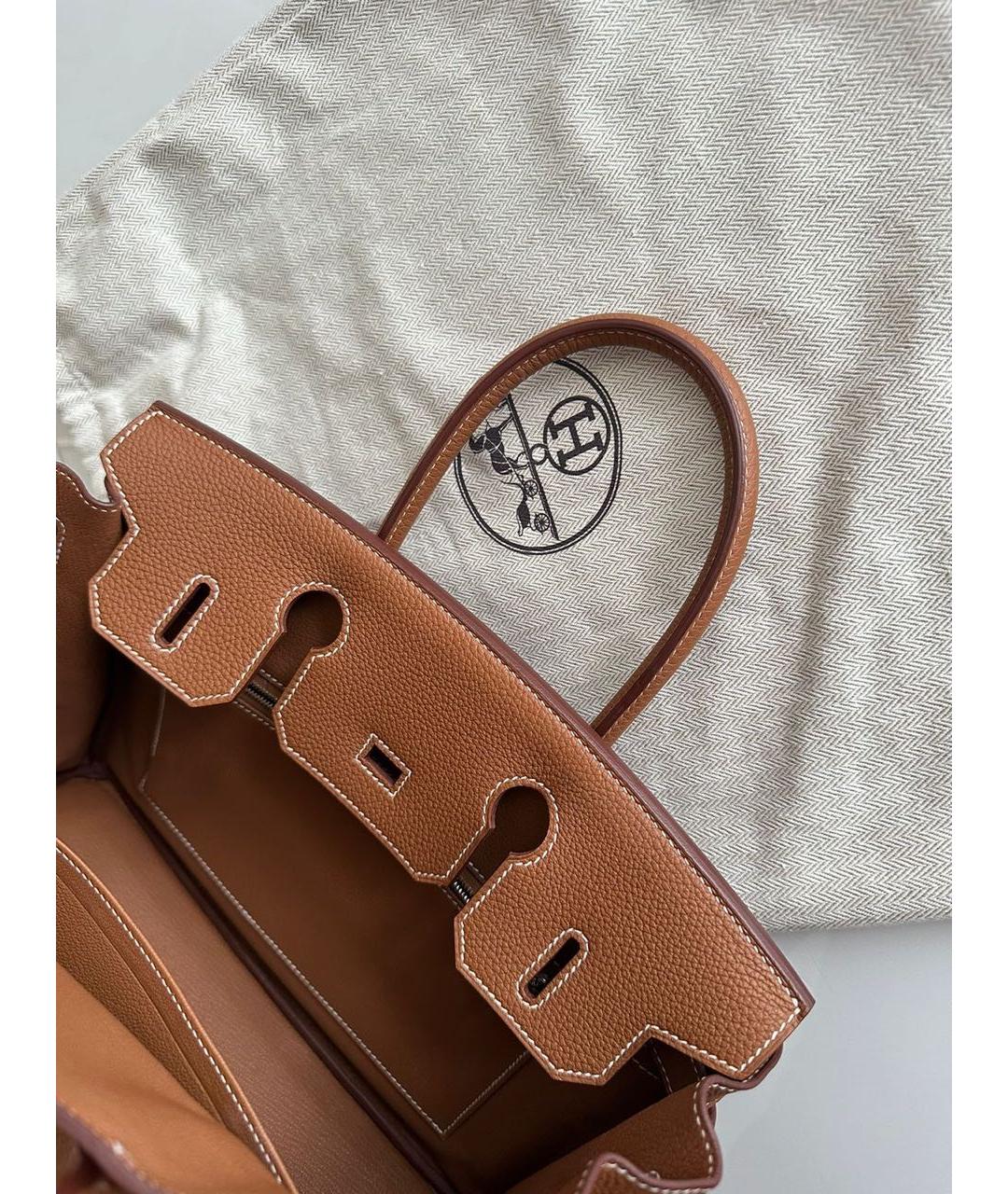 HERMES Коричневая кожаная сумка с короткими ручками, фото 4