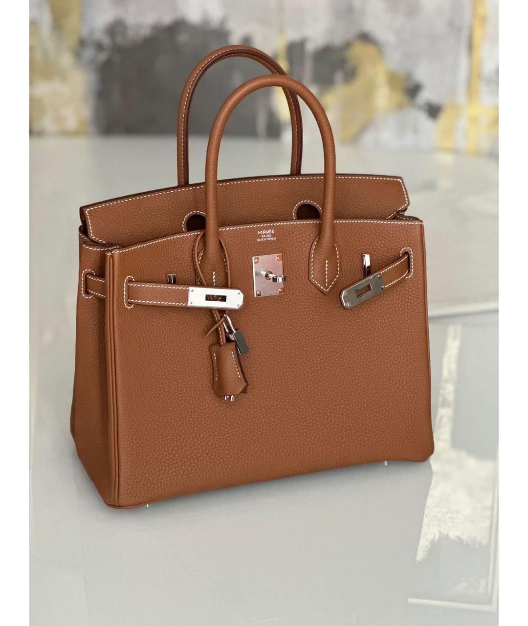 HERMES Коричневая кожаная сумка с короткими ручками, фото 8