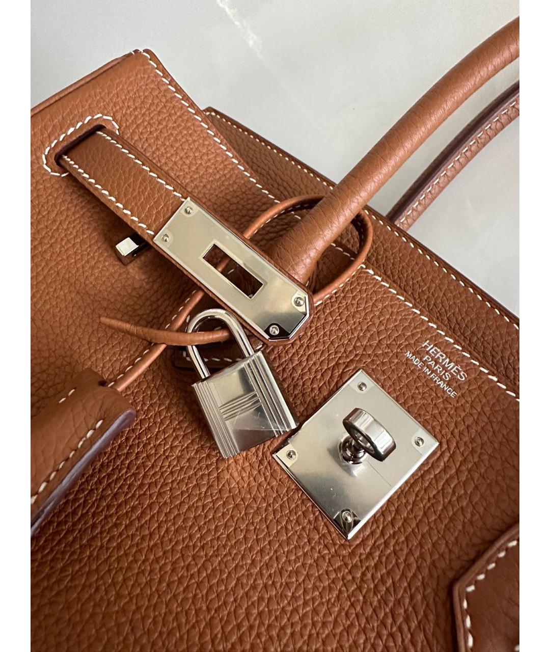 HERMES Коричневая кожаная сумка с короткими ручками, фото 3