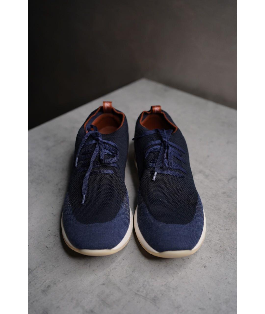 LORO PIANA Темно-синие кожаные низкие кроссовки / кеды, фото 3