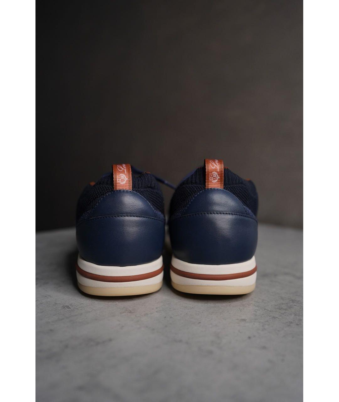 LORO PIANA Темно-синие кожаные низкие кроссовки / кеды, фото 2