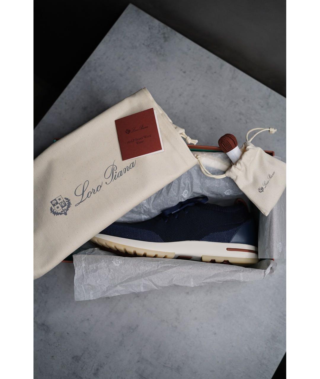 LORO PIANA Темно-синие кожаные низкие кроссовки / кеды, фото 5