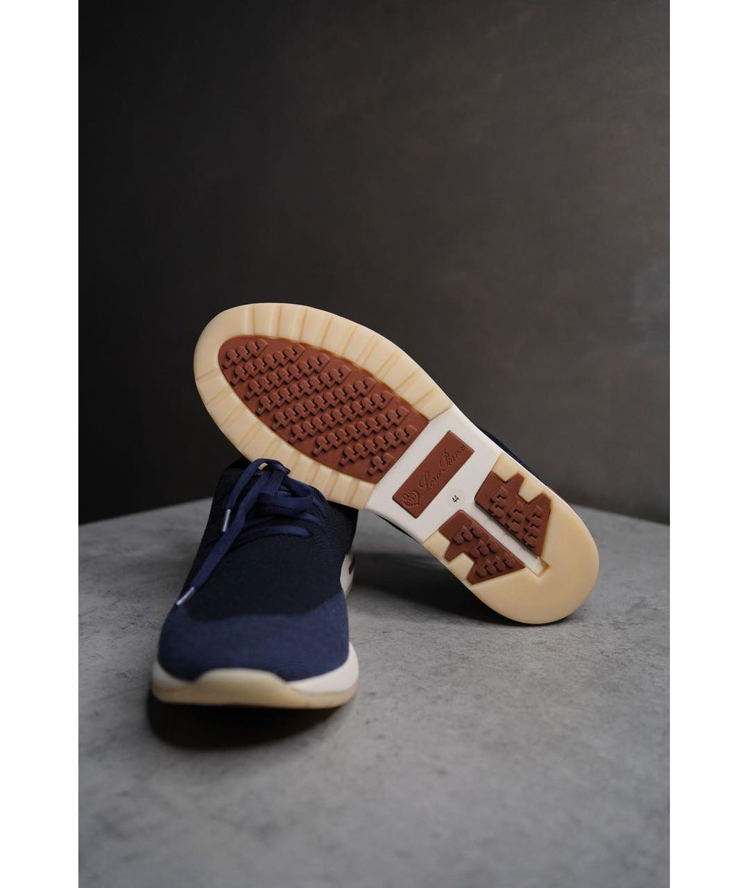 LORO PIANA Темно-синие кожаные низкие кроссовки / кеды, фото 4