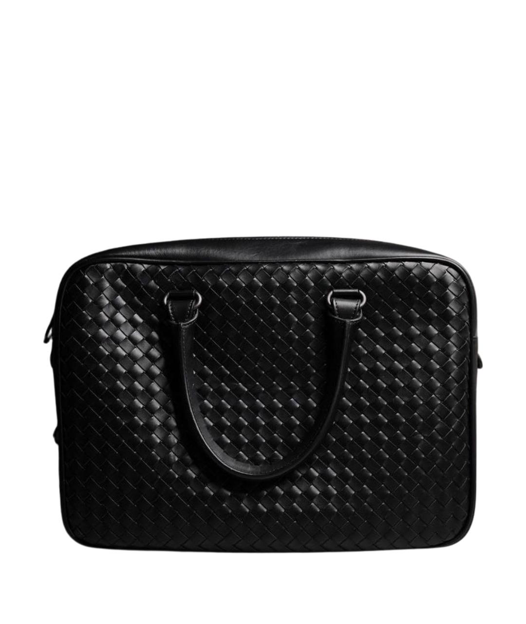 BOTTEGA VENETA Черный кожаный портфель, фото 1