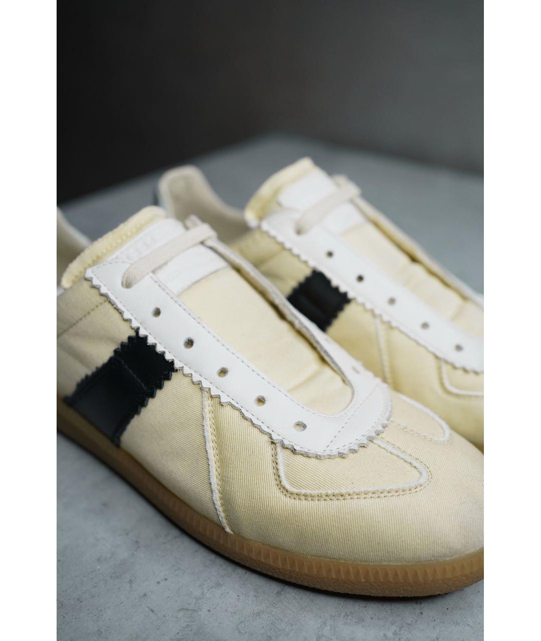 MAISON MARGIELA Бежевые текстильные низкие кроссовки / кеды, фото 4