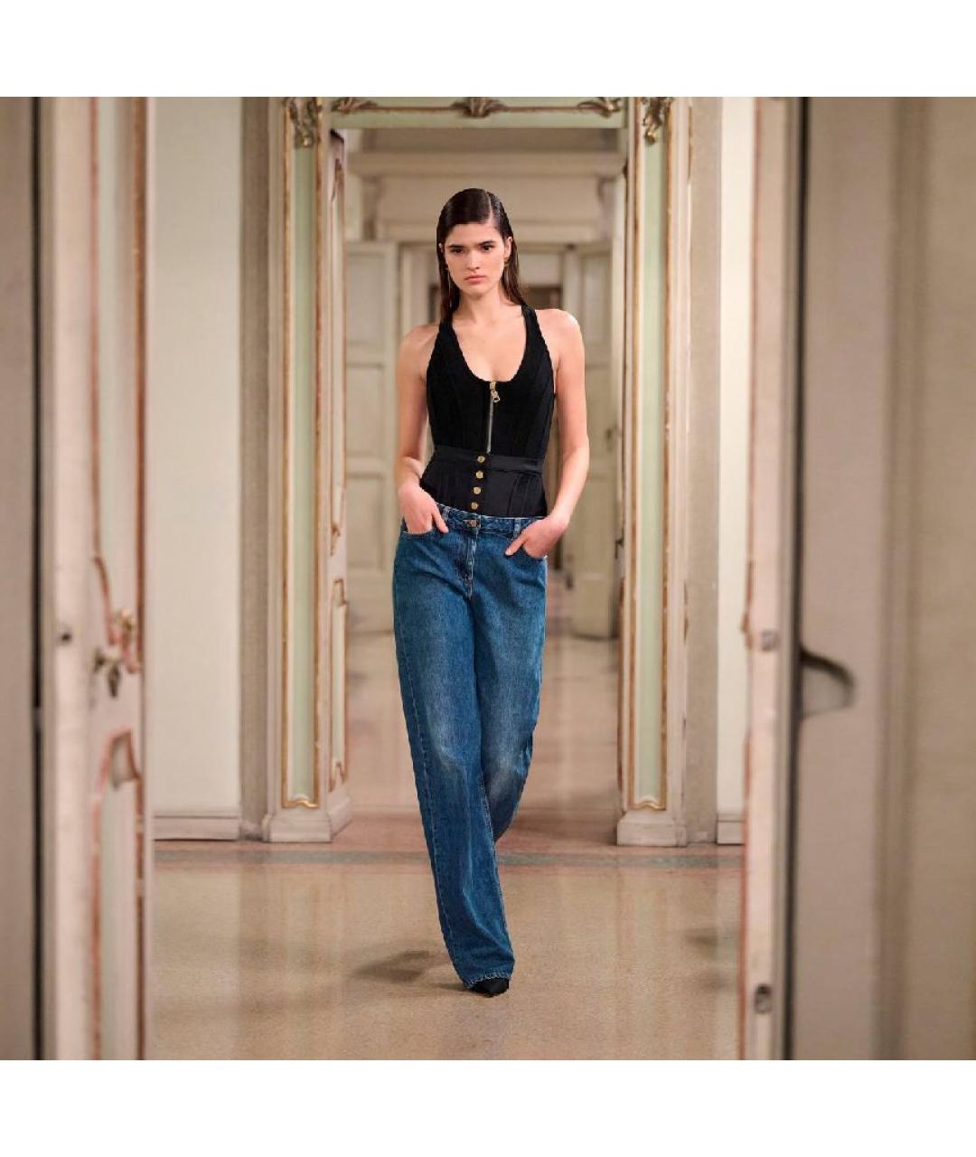 ELISABETTA FRANCHI Синие хлопковые прямые джинсы, фото 7