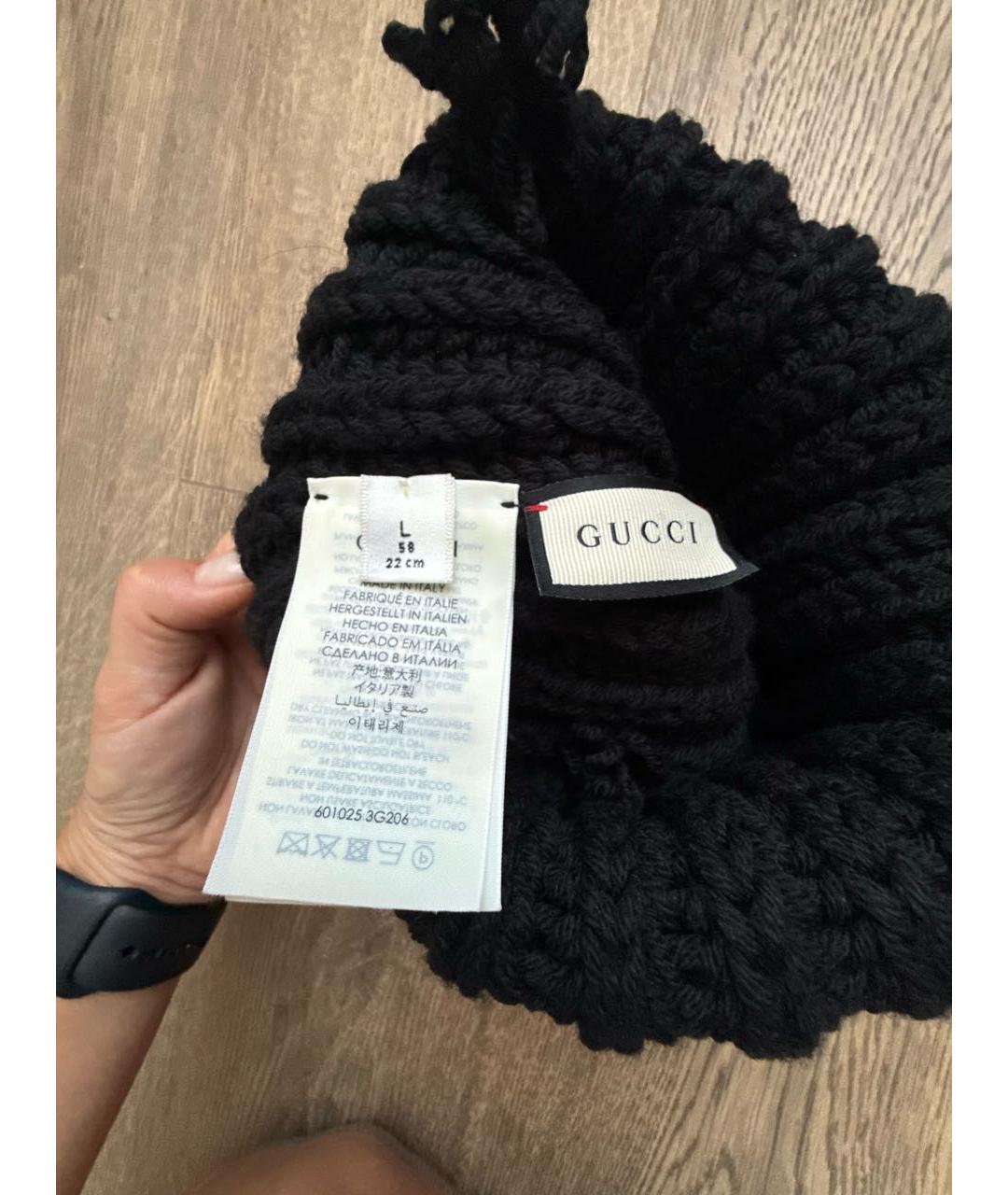 GUCCI Черная шерстяная шапка, фото 4