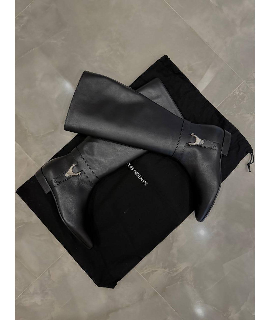 EMPORIO ARMANI Черные кожаные сапоги, фото 6
