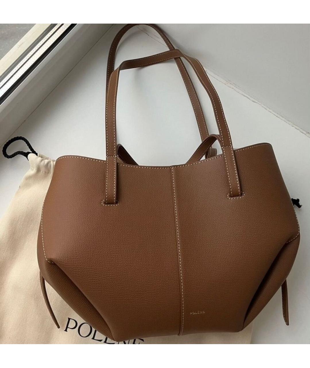 POLENE Коричневая кожаная сумка тоут, фото 9