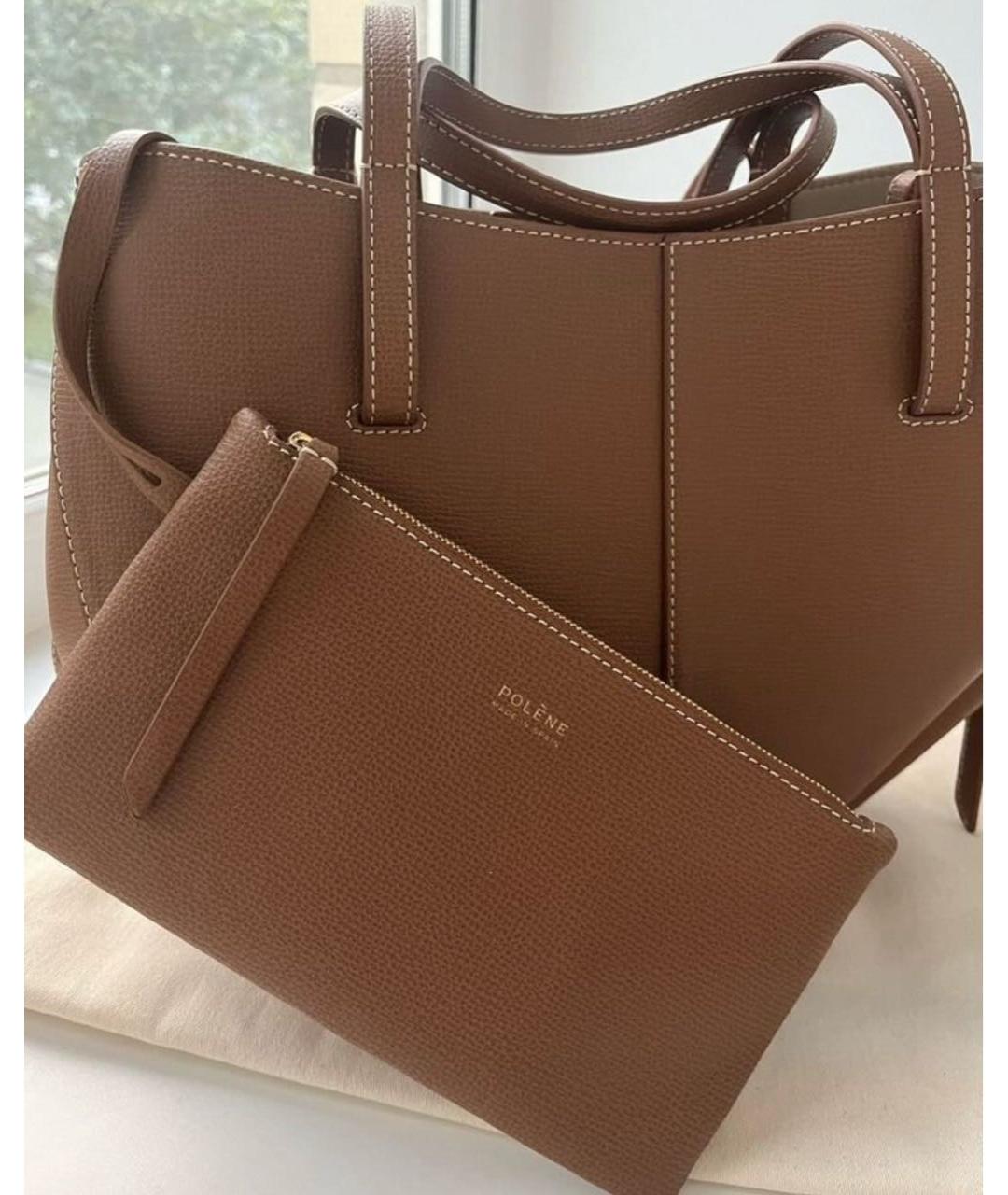 POLENE Коричневая кожаная сумка тоут, фото 2