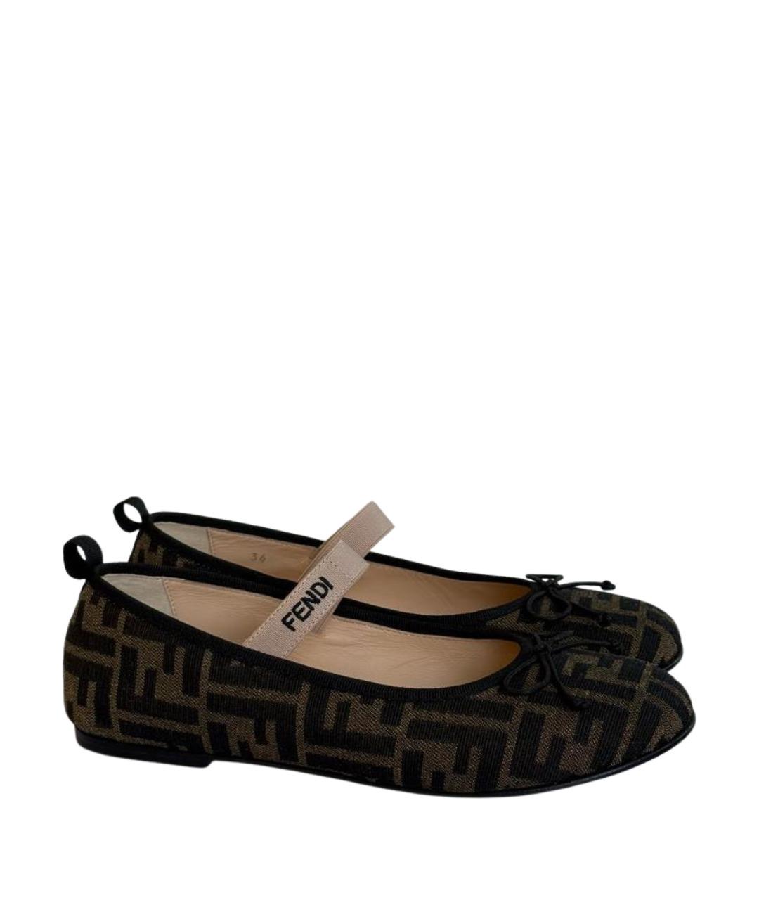 FENDI Коричневые текстильные балетки, фото 1