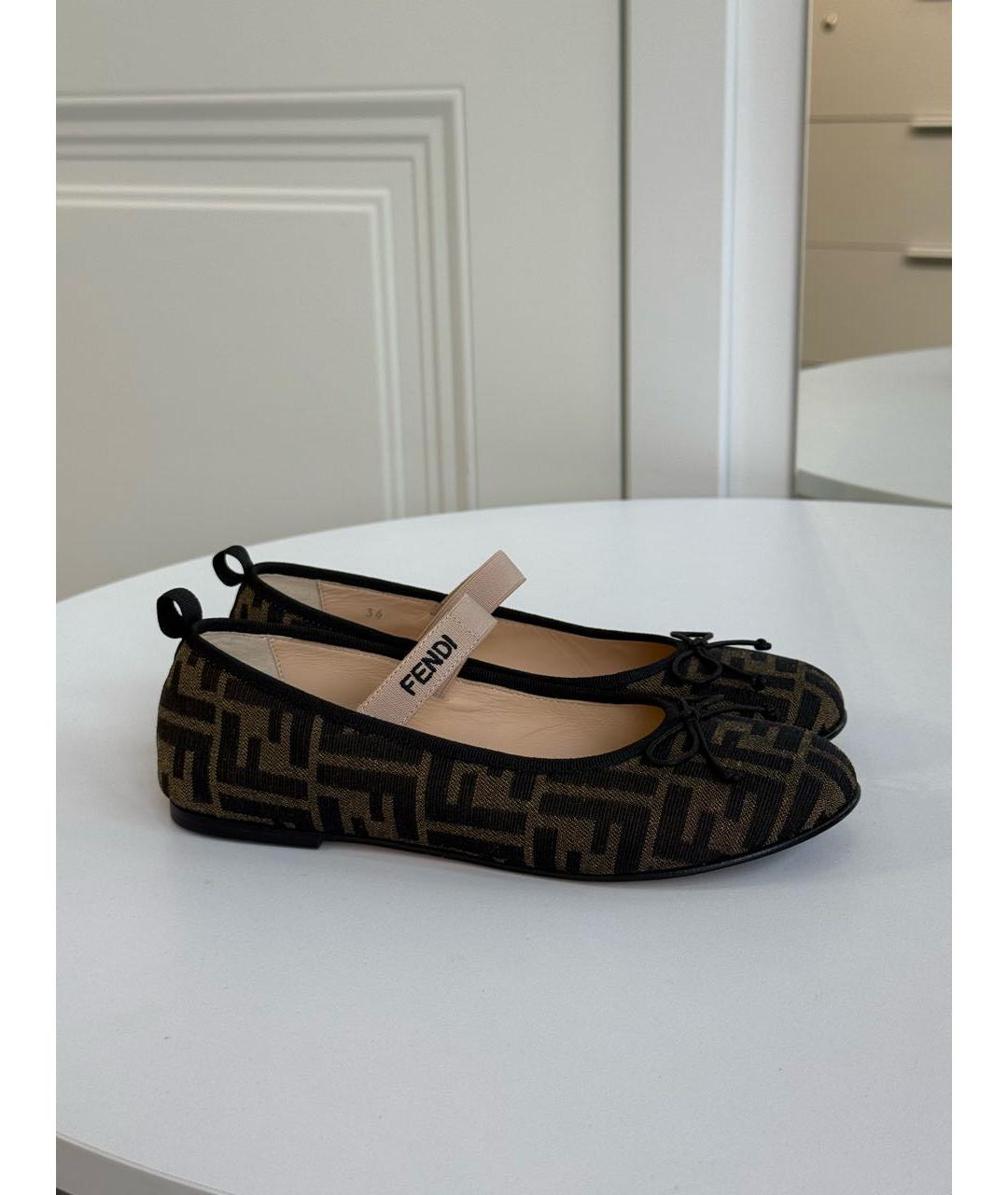 FENDI Коричневые текстильные балетки, фото 6