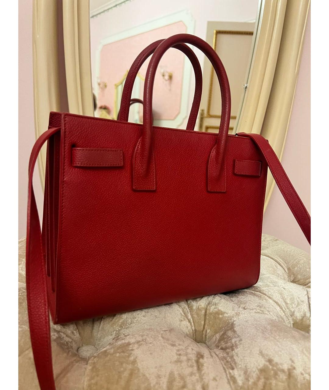 SAINT LAURENT Красная кожаная сумка тоут, фото 2