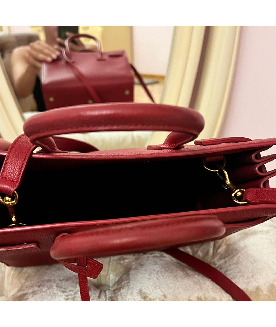 SAINT LAURENT Красная кожаная сумка тоут, фото 3
