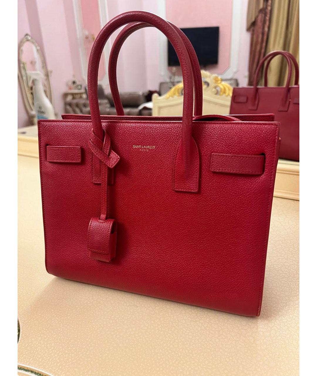 SAINT LAURENT Красная кожаная сумка тоут, фото 5