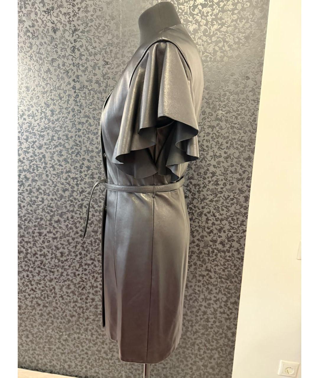 DROME Черный кожаный тренч/плащ, фото 4