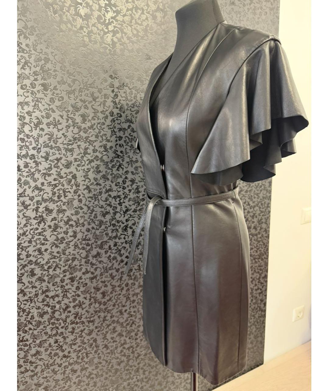 DROME Черный кожаный тренч/плащ, фото 3