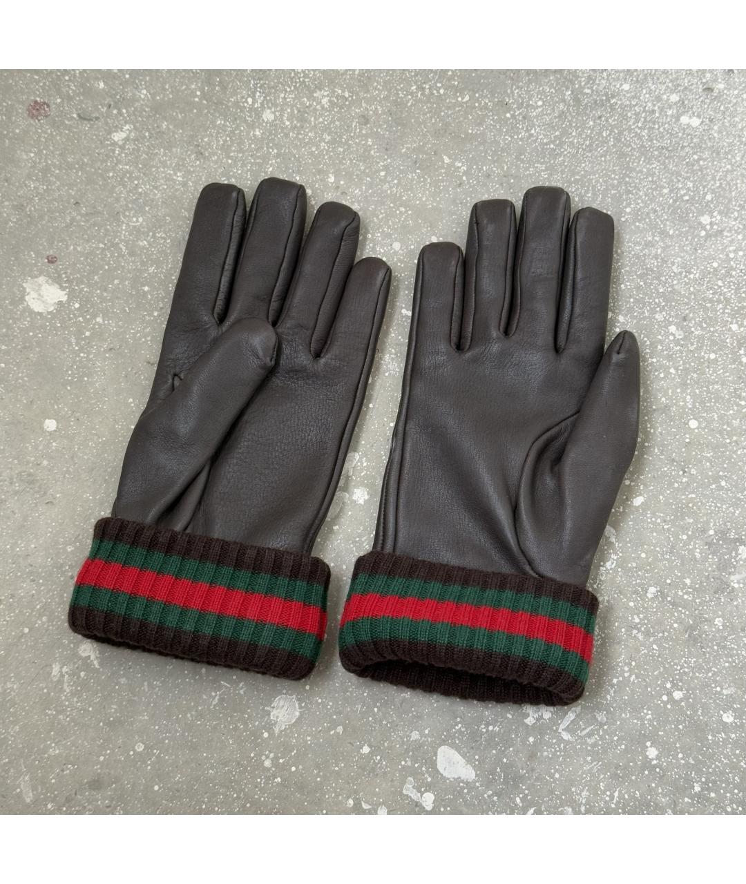GUCCI Коричневые кожаные перчатки, фото 2