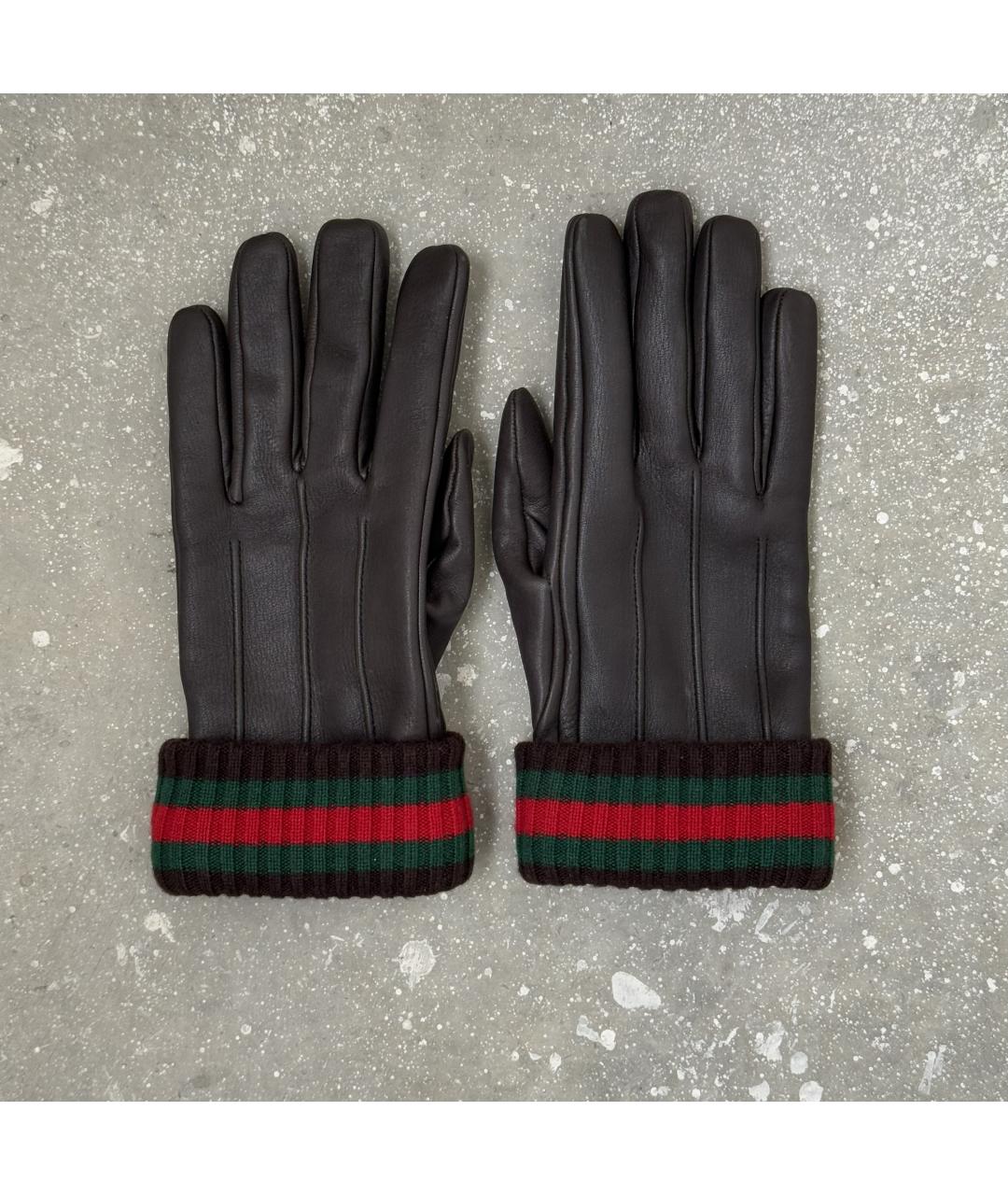GUCCI Коричневые кожаные перчатки, фото 10