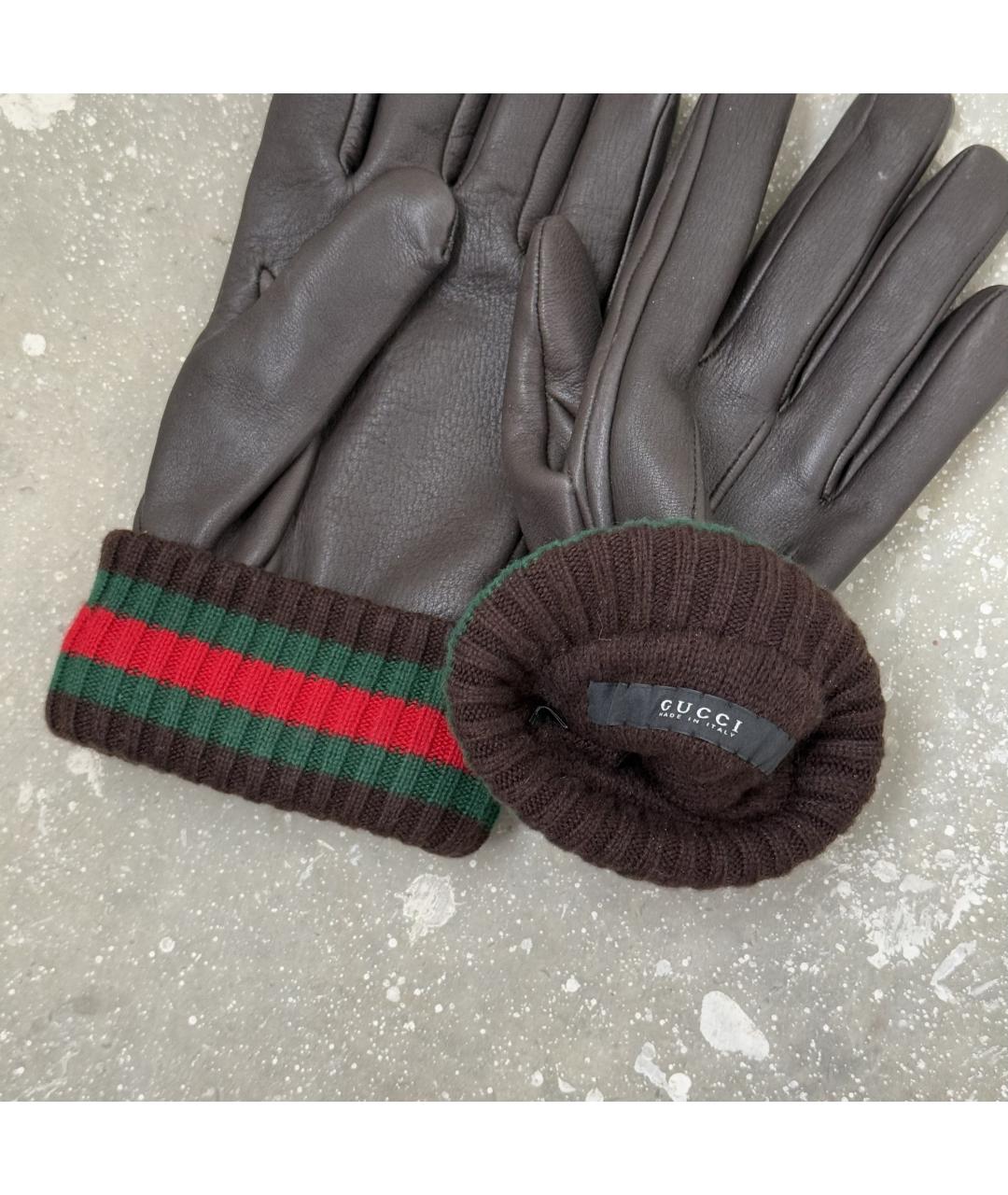 GUCCI Коричневые кожаные перчатки, фото 4