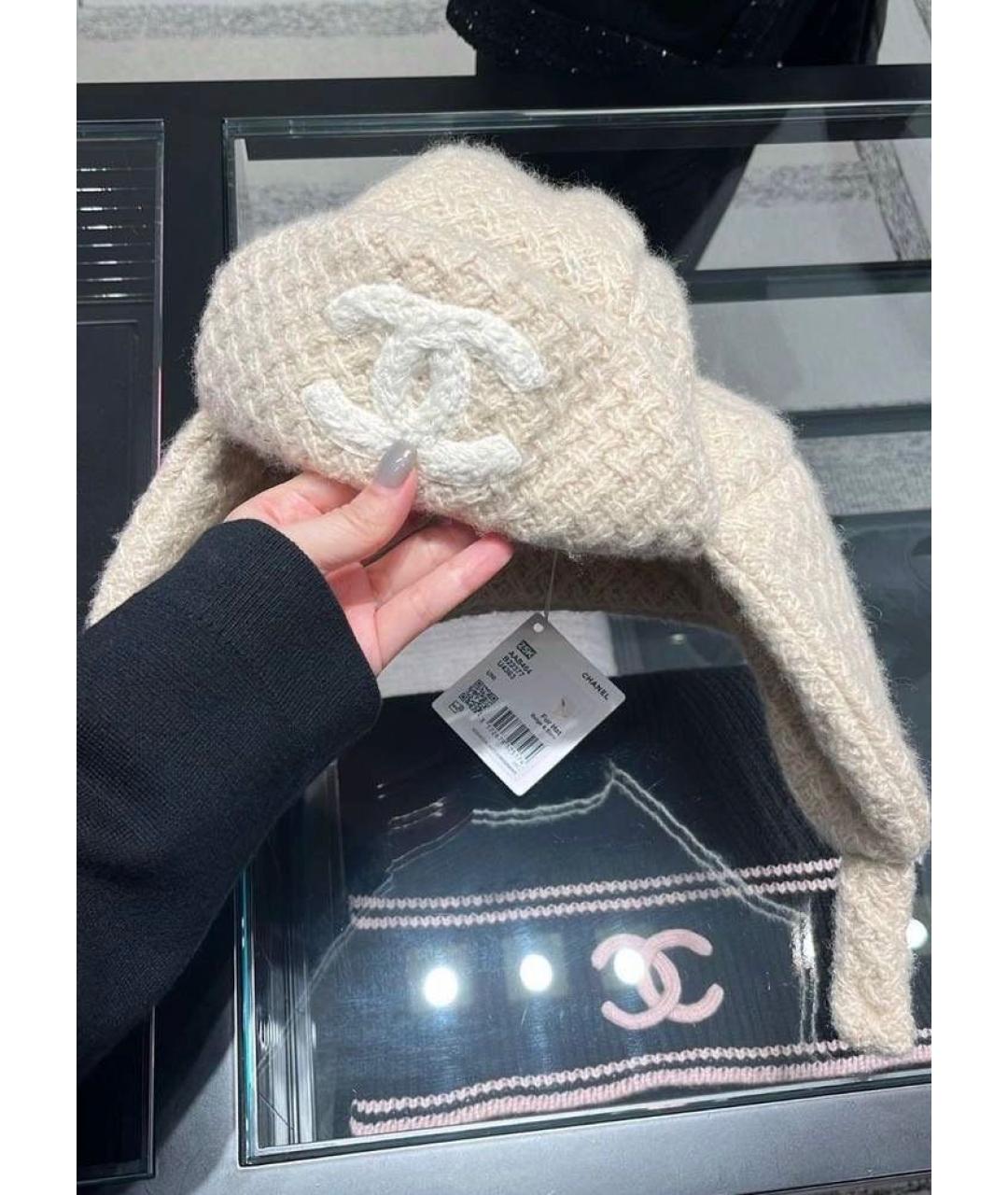 CHANEL Бежевая кашемировая шапка, фото 3
