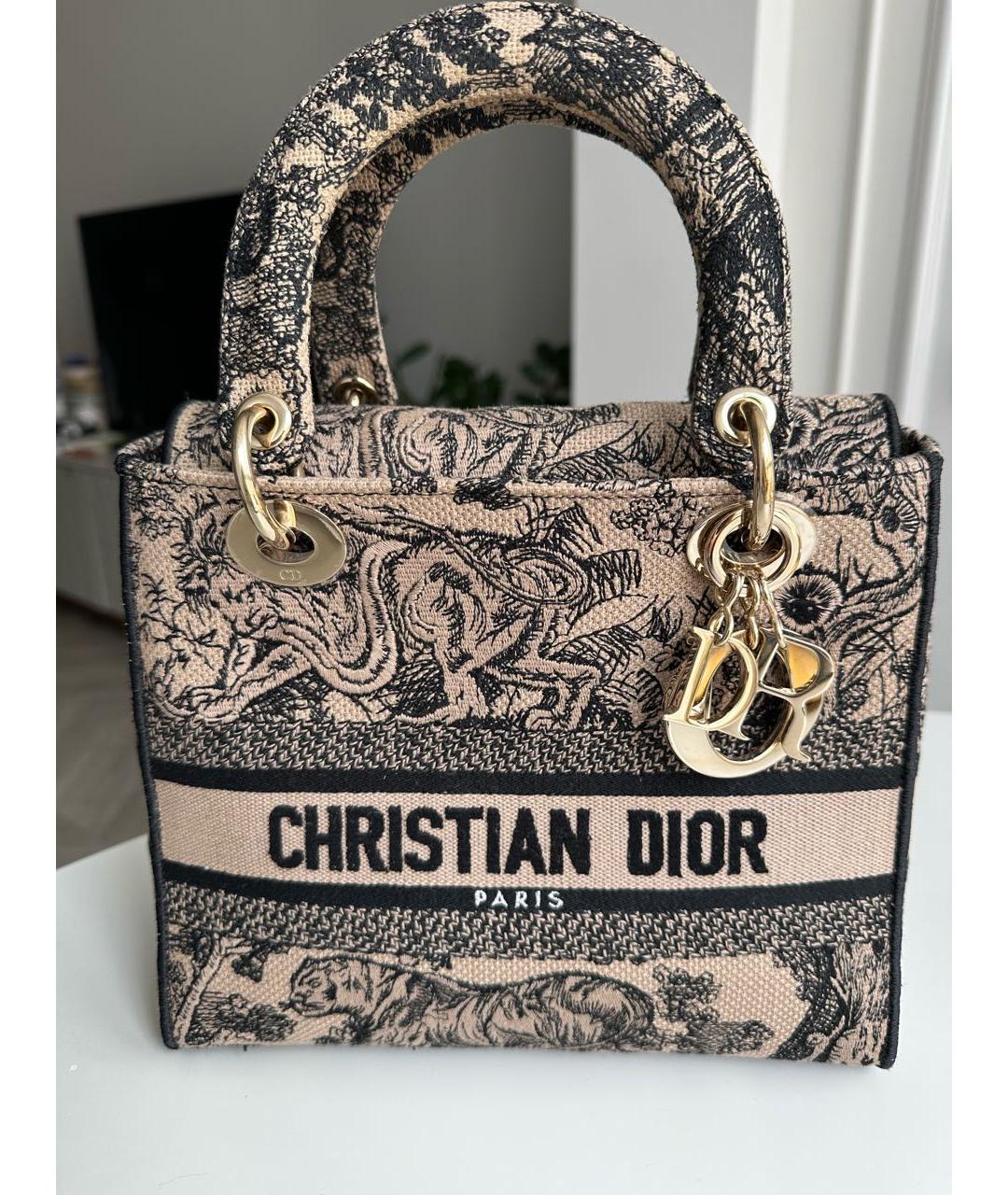 CHRISTIAN DIOR Бежевая жаккардовая сумка с короткими ручками, фото 6