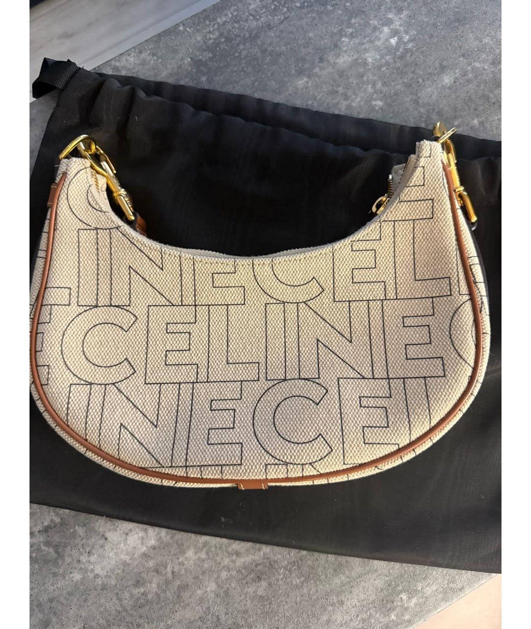 CELINE Бежевая тканевая сумка с короткими ручками, фото 3