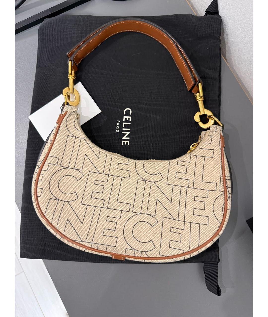CELINE Бежевая тканевая сумка с короткими ручками, фото 7