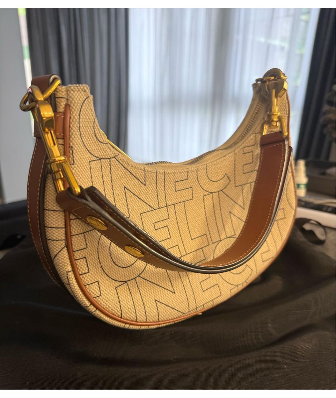 CELINE Бежевая тканевая сумка с короткими ручками, фото 2