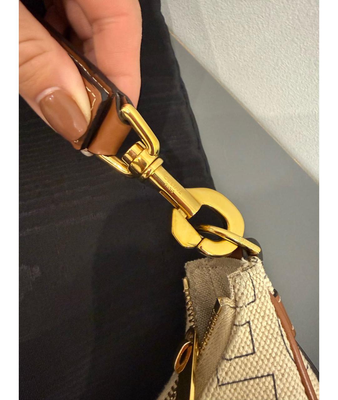 CELINE Бежевая тканевая сумка с короткими ручками, фото 5