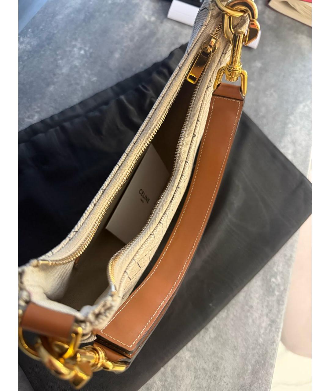 CELINE Бежевая тканевая сумка с короткими ручками, фото 4